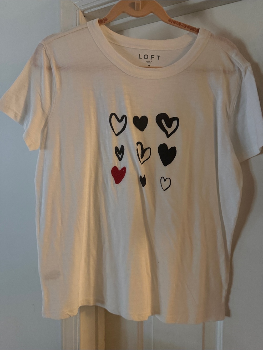 LOFT Girls White Tee with Black and Red Heart Graphic